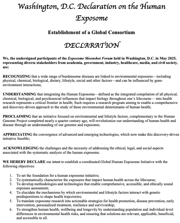 The Washington Declaration by the Exposome Moonshot Forum Steering Committee
